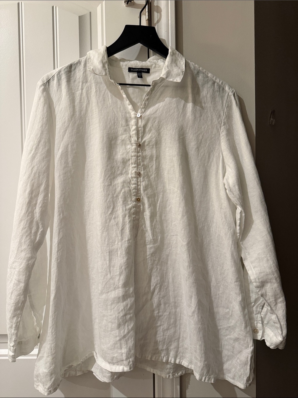 Eileen Fisher 100% Tunic Top tab sleeves Mother pearl buttons